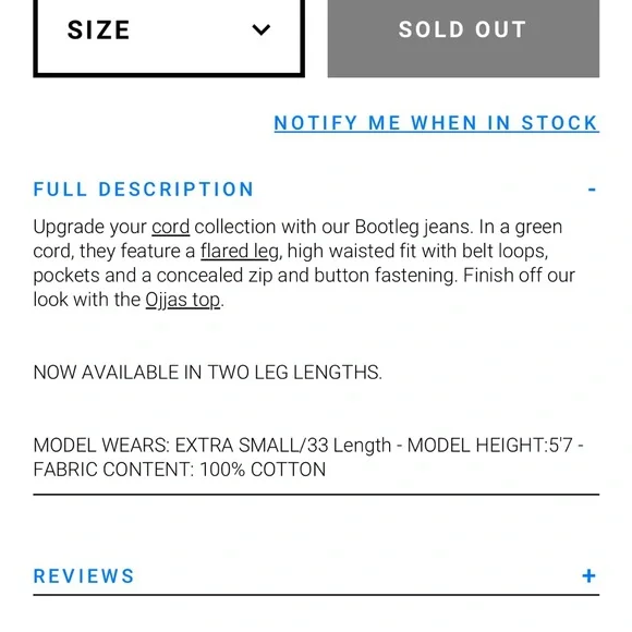 Motel Rocks x Olivia Neill Bootleg Jeans in Cord Green - Picture 5 of 16